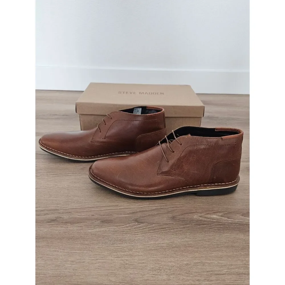 Steve Madden Men's Harken Leather Chukka Boots Cognac Size 16
